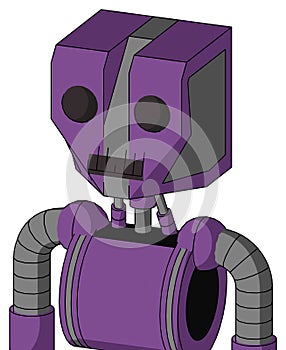 Purple Automaton With Mechanical Head And Dark Tooth Mouth And Two Eyes