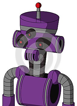 Purple Automaton With Vase Head And Speakers Mouth And Three-Eyed And Single Led Antenna