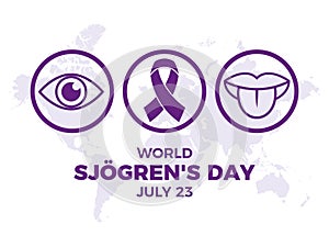 World SjÃ¶gren\'s Day poster with purple ribbon vector illustration photo