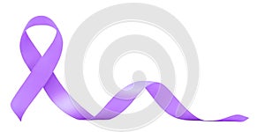 Purple awareness ribbon isolated on white background. World cancer day symbol