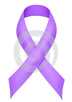 Purple awareness ribbon isolated on white background. World cancer day symbol