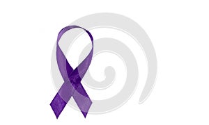 A purple awareness ribbon on white background. Symbol against domestic violence, epilepsy and pancreatic cancer