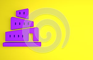 Purple Babel tower bible story icon isolated on yellow background. Minimalism concept. 3D render illustration