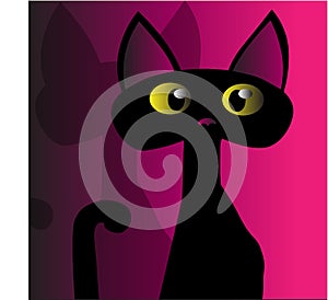 Purple background with black cat.