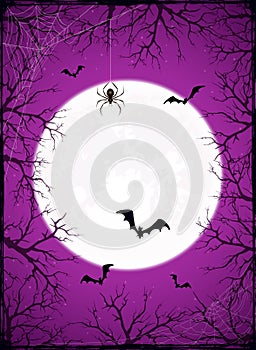 Purple Background with Halloween Moon and Scary Trees