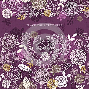 Purple background of hand draw flowers, vector
