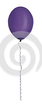 Purple balloon with ribbon isolated on white