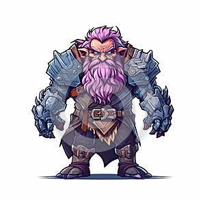 Purple Bearded Cartoon Character In Armor - Realistic Brushwork Style