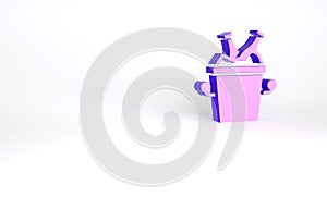 Purple Beer bottles in ice bucket icon isolated on white background. Minimalism concept. 3d illustration 3D render