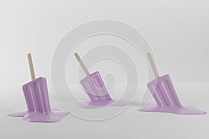 Purple berry ice creams melting with on white background. Creative idea minimal summer concept. 3d rendering