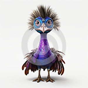 Purple Bird With Mohawk: A Humorous And Realistic Rendered Art Piece