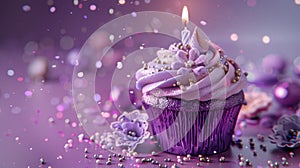 The Purple Birthday Cupcake.AI generated image