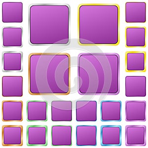 Purple blank square metal button set
