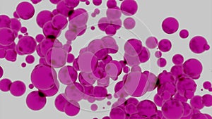 Purple blood cells moving in the blood stream. Design. Pink particles on a white background.