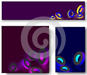 Purple and blue backgrounds with colour 3d geometric rings.