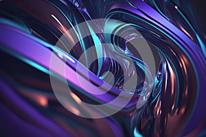 Purple and blue glossy wallpaper with abstract shapes. Glowing wavy texture. Background with curvy organics shapes. Generative ai