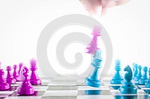Purple and blue king fighting chessboard top view