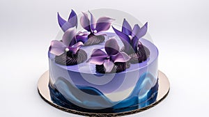 Purple And Blue Marble Cake Decorated With Flowers