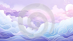 Purple blue sea waves brushwork watercolor pastel background with with dot texture