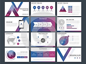 Purple blue triangle presentation templates, Infographic elements template flat design set for annual report brochure flyer