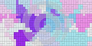 Purple blue white happy creative child puzzle surface design. Plastic building blocks background. Toy bricks texture. Colored