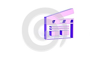 Purple Bollywood indian cinema icon isolated on white background. Movie clapper. Film clapper board. Cinema production