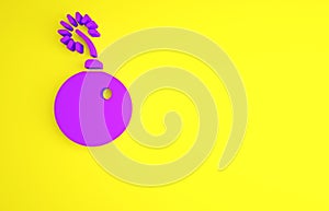Purple Bomb ready to explode icon isolated on yellow background. Minimalism concept. 3d illustration 3D render