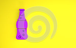 Purple Bottle of water icon isolated on yellow background. Soda aqua drink sign. Minimalism concept. 3d illustration 3D