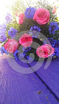 purple bouquet on a purple table
