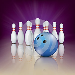 Purple Bowling Blue Ball Pin Deck Pins