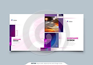 Purple Square Brochure Cover Template Layout Design. Corporate business annual report, catalog, magazine or flyer mockup