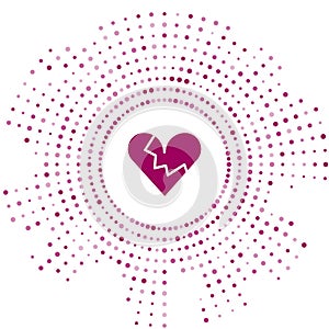 Purple Broken heart or divorce icon isolated on white background. Love symbol. Valentines day. Abstract circle random