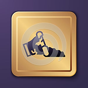 Purple Broken pot icon isolated on purple background. Gold square button. Vector