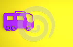 Purple Bus icon isolated on yellow background. Transportation concept. Bus tour transport. Tourism or public vehicle