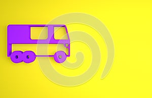 Purple Bus icon isolated on yellow background. Transportation concept. Bus tour transport. Tourism or public vehicle