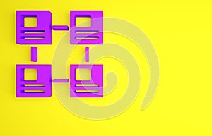 Purple Business hierarchy organogram chart infographics icon isolated on yellow background. Corporate organizational