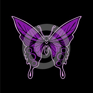 Purple butterfly art Illustration hand drawn style premium vector for tattoo, sticker, logo