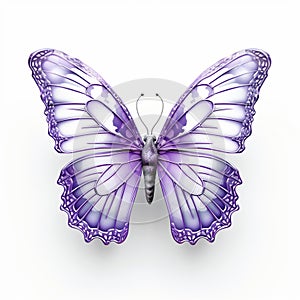 Purple butterfly brooch with white wings isolated on white background