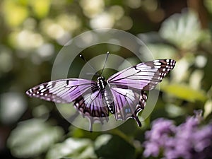 A purple butterfly dancing amidst the blossoms