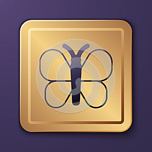 Purple Butterfly icon isolated on purple background. Gold square button. Vector