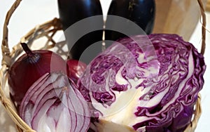 Purple cabbage and red onion