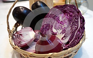 Purple cabbage and red onion