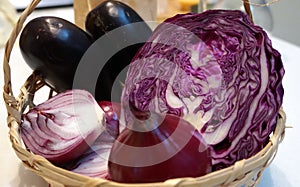 Purple cabbage and red onion