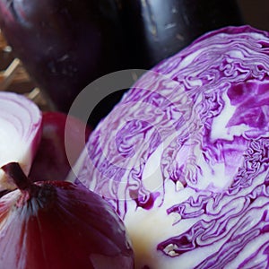 Purple cabbage and red onion