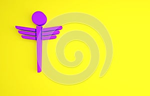 Purple Caduceus snake medical symbol icon isolated on yellow background. Medicine and health care. Emblem for drugstore