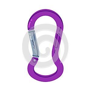 Purple Carabiner or Karabiner as Clip and Shackle Vector Illustration