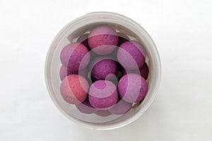 Purple Carp Fishing Bait Round Boilies in Pot