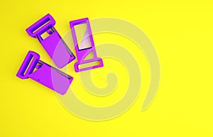 Purple Cartridges icon isolated on yellow background. Shotgun hunting firearms cartridge. Hunt rifle bullet icon