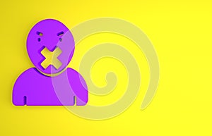 Purple Censor and freedom of speech concept icon isolated on yellow background. Media prisoner and human rights concept