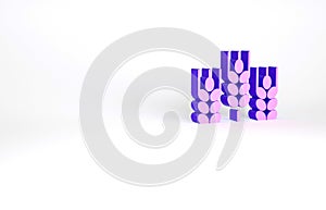 Purple Cereals set with rice, wheat, corn, oats, rye, barley icon isolated on white background. Ears of wheat bread